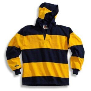 Barbarian Yellow / Blue Striped Hooded Rugby Jersey - XS, unisex fits oversized!